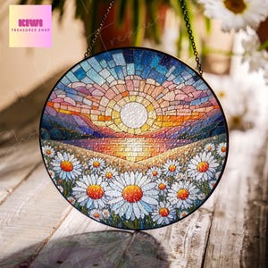 Daisy Flower Glass Suncatcher: Window Ornament Hanging