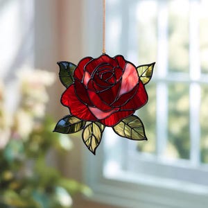 Stained Glass Style Rose Acrylic Ornament, Window Decor