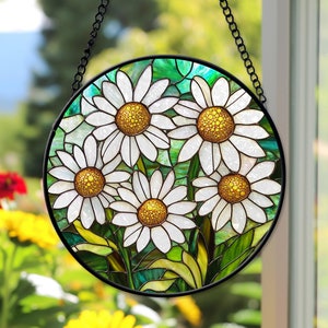 Daisies Faux Stained Glass Suncatcher, Daisies Suncatcher, Birthday Gift For Mom Wife Mother Grandmother, Christmas Gift