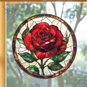 Rose Flower Acrylic Suncatcher Window Hanging, Valentine's Day Gift, Rose Flower Lover Gift, June birth flower, Gift for Gardening Lovers