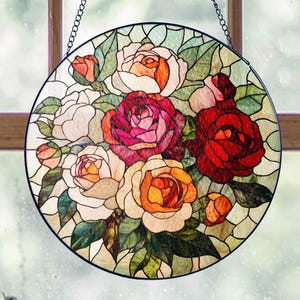 Rose Bouquet Stained Glass Suncatcher, Rose Lover Gift, Rose Birthday Gifts for Women, Style Wall and Window Decoration/Sun Catcher Wall Art