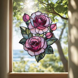 Personalized Rose Suncatcher, Faux Stained Glass Window Art