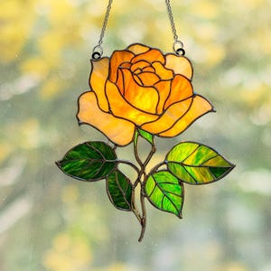 Yellow Rose Suncatcher Window Hanging, Floral Home Decor Gift for Garden Lovers, Mother's Day Gift For Mom, Floral Gift For Women