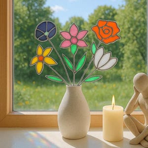 Stained Glass Wildflower, wildflower bouquet, Unique Gift for Mom, gift for her, plant stakes, home decor, garden decor, wedding gift Q11