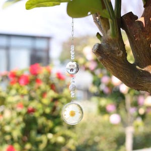Dried Flower Suncatcher, Chamomile Daisy Pendant, Personalized Charm