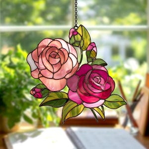 Personalized Rose Acrylic Suncatcher, Faux Window Hanging, Gardening and Rose Lover Gift, Birth Flower Decor for Her