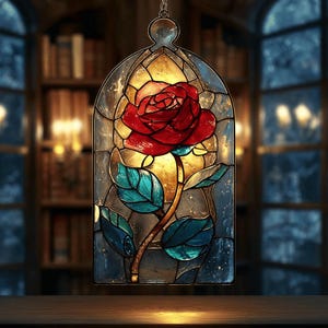 Magic Rose Resin Suncatcher: B.ea.uty and the Beast Inspired By D.isne.y's Stained Glass