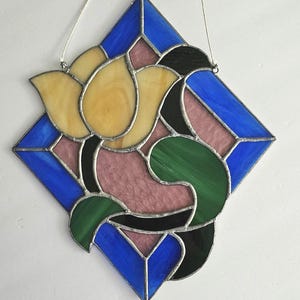 yellow rose flower glass art spring suncatcher